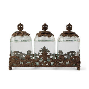 Acanthus Glass Canisters, Set of 3 with Base EAW31891 Park Hill