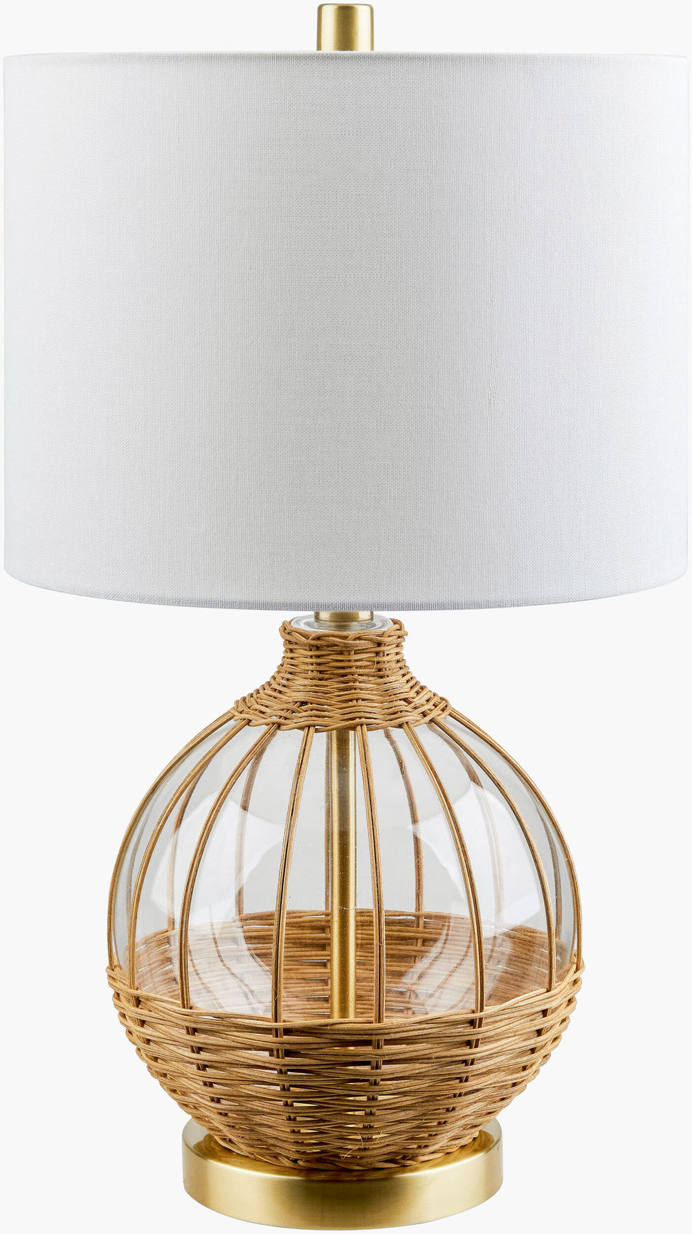 Surya Nelliston Elegant 20"H Glass Accent Table Lamp With Sophisticated Linen Shade For Any Room Decor Body, Clear,Base, Gold,Shade, White,Finial, Metallic ,Gold,Harp, Metallic ,Gold,Cord, Translucent Glass,Glass,Linen,Linen,Nickel Nei-001