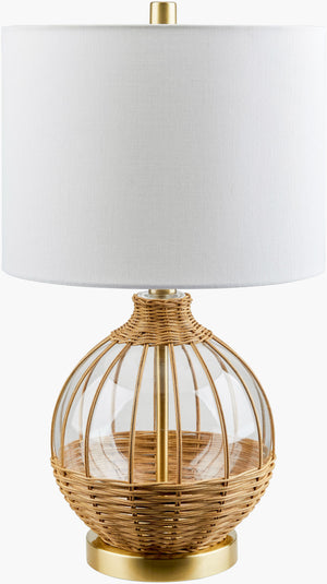 Surya Nelliston Elegant 20"H Glass Accent Table Lamp With Sophisticated Linen Shade For Any Room Decor Body, Clear,Base, Gold,Shade, White,Finial, Metallic ,Gold,Harp, Metallic ,Gold,Cord, Translucent Glass,Glass,Linen,Linen,Nickel Nei-001