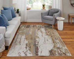 Feizy Rugs Aura Contemporary Abstract Area Rug - Durable Polyester Blend In Elegant Gold And Champagne Tones Ivory,Gold,Brown Polyester,Polypropylene Aur39lmfgldivyg22