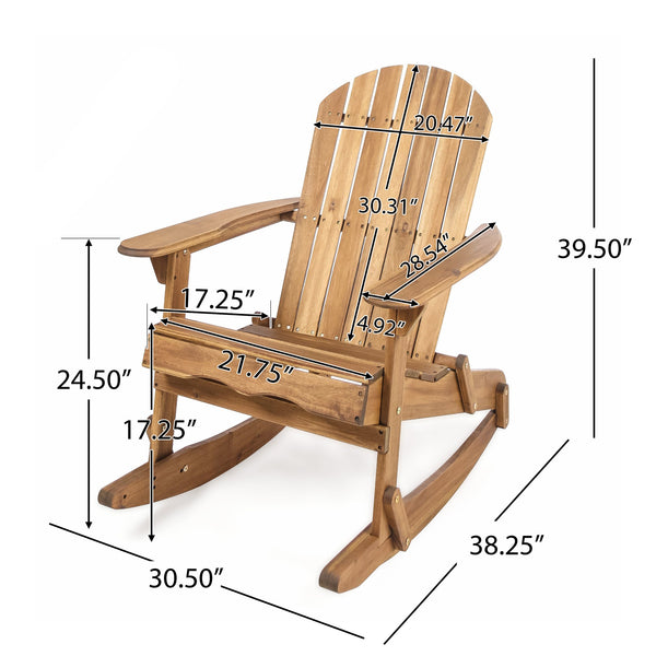English Elm Christopher Knight Home® - MALIBU Adirondack Rocking Chair in Handcrafted Acacia Wood for Patio, Weather-Resistant Comfort & Style Natural 43 L x 28 W x 14.5 H 61681.00