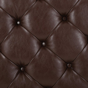 English Elm Round Tufted Pu Leather Ottoman with Open Shelf Storage for Living Room Dark Brown 71589.00DBRN