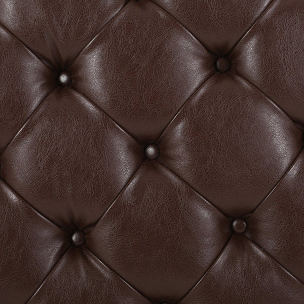 English Elm Round Tufted Pu Leather Ottoman with Open Shelf Storage for Living Room Dark Brown 71589.00DBRN