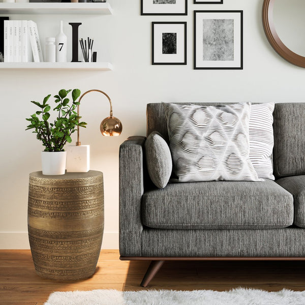 English Elm Johnsen 15" Wide Handcrafted Metal Accent Table With Unique Stone Top In Antique Gold Finish B136P158962