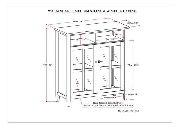 English Elm Warm Shaker Medium Storage Cabinet - Versatile Tv Stand In Tobacco Brown With Glass Doors & Shelves B136P159721-GIGA