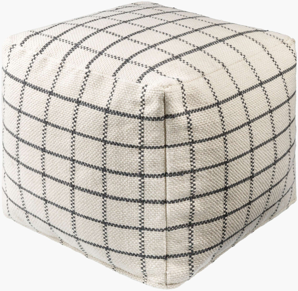 Surya Charmaine Cozy Cottage Style 18” Pouf - Outdoor Safe, Eco-friendly, Plush Comfort For Patio Bliss Ivory Recycled Pet Yarn,Polyester,Polybeads Nepf001-181818