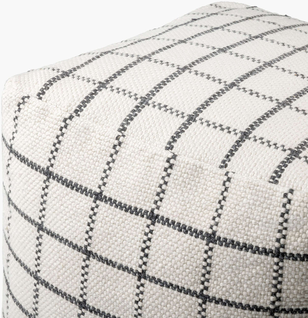 Surya Charmaine Cozy Cottage Style 18” Pouf - Outdoor Safe, Eco-friendly, Plush Comfort For Patio Bliss Ivory Recycled Pet Yarn,Polyester,Polybeads Nepf001-181818