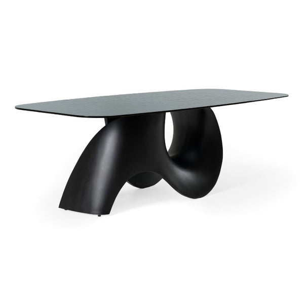 VIG Furniture Neptune Sculptural Grey Wave Glass Dining Table With Black Pedestal, Seats 8, Durable Textured Top VGVC-T2378