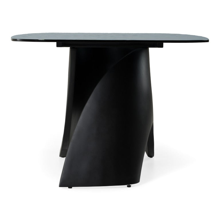 VIG Furniture Neptune Sculptural Grey Wave Glass Dining Table With Black Pedestal, Seats 8, Durable Textured Top VGVC-T2378