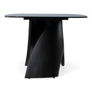 VIG Furniture Neptune Sculptural Grey Wave Glass Dining Table With Black Pedestal, Seats 8, Durable Textured Top VGVC-T2378