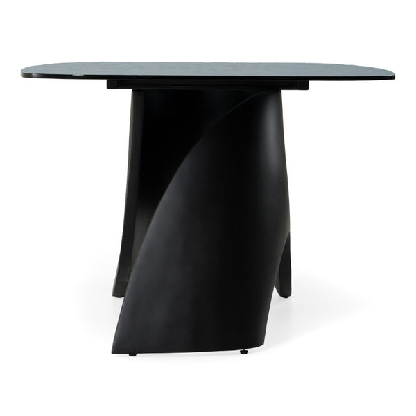 VIG Furniture Neptune Sculptural Grey Wave Glass Dining Table With Black Pedestal, Seats 8, Durable Textured Top VGVC-T2378