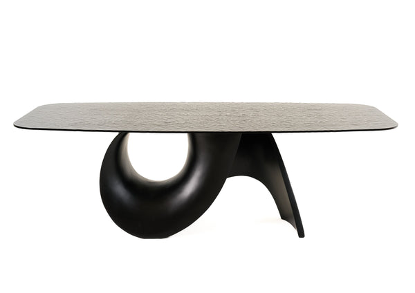 VIG Furniture Modrest Neptune - Modern Grey Wave Glass + Black Dining Table VGVC-T2378