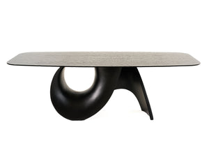 VIG Furniture Modrest Neptune - Modern Grey Wave Glass + Black Dining Table VGVC-T2378