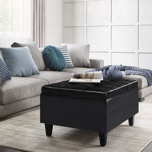 English Elm Harrison Small Coffee Table Storage Ottoman – Versatile Midnight Black Faux Leather With Tufting B136P159154