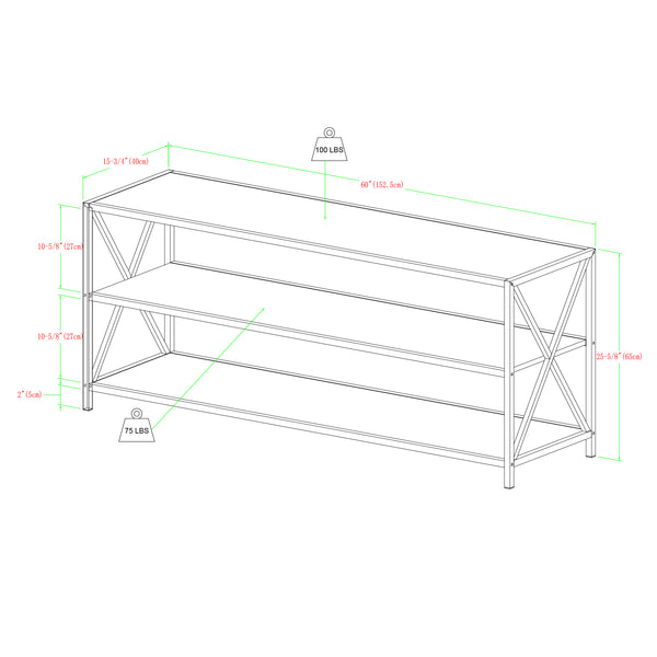 60" X-Frame Metal and Wood Console Table Grey Wash BS60XMWGW Walker Edison