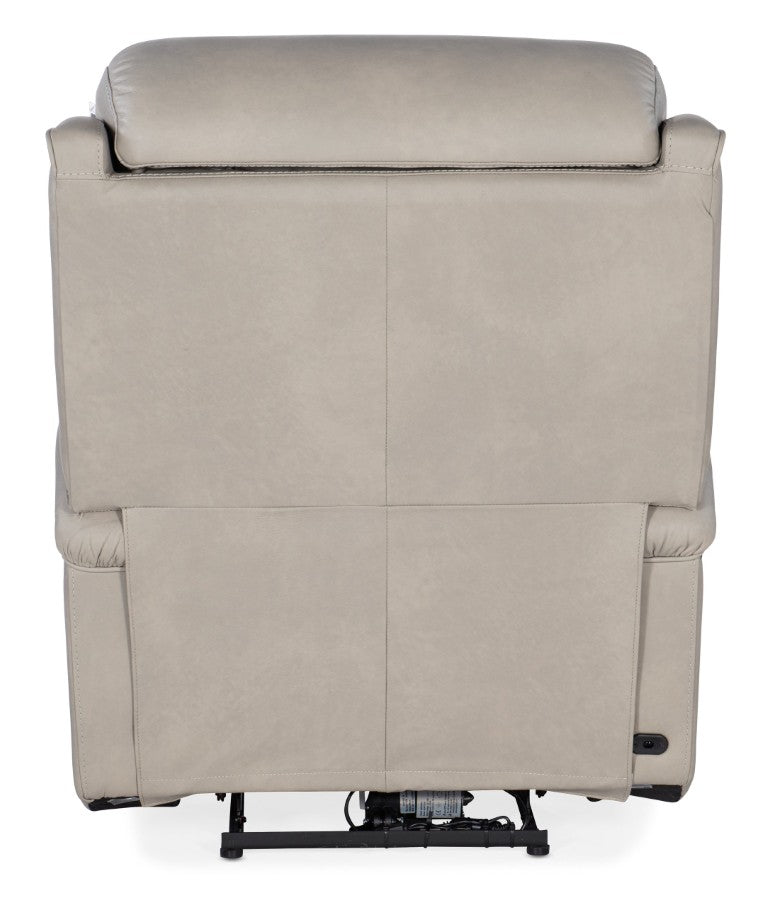Hooker Furniture Rhea Luxury Zero-Gravity Power Recliner In Sahara Ash Leather With Usb Port, Nailhead Trim Elegance Light Gray SS703-PHZ1-091