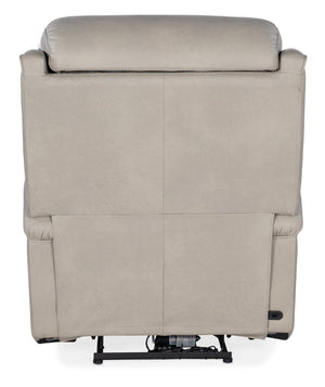 Hooker Furniture Rhea Luxury Zero-Gravity Power Recliner In Sahara Ash Leather With Usb Port, Nailhead Trim Elegance Light Gray SS703-PHZ1-091