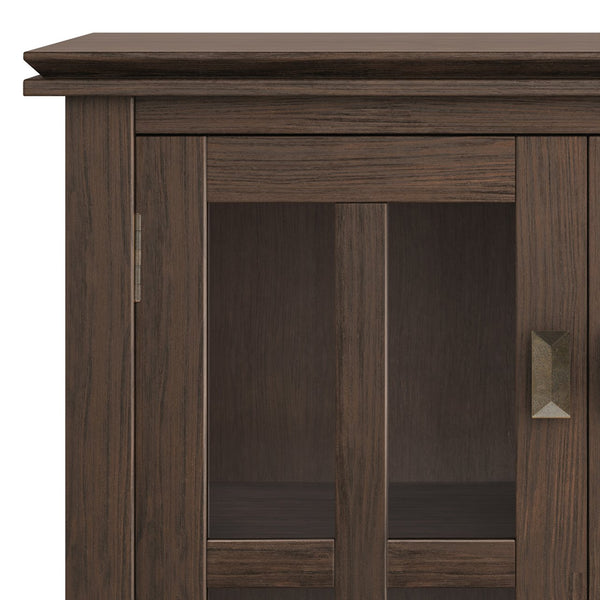 English Elm Artisan Low Storage Cabinet - Handcrafted Farmhouse Brown Wood With Glass Doors & Adjustable Shelves B136P158392