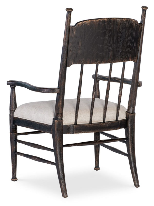 Hooker Furniture Americana Molasses Upholstered Arm Chair With Linen Performance Seat, Spindle Back & Distressed Oak Finish 7050-75300-89