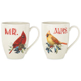 Winter Greeting Porcelain Mr & Mrs Cardinal Mug Set, Dishwasher Safe, 14 oz