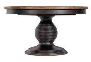 Hooker Furniture Americana Round Pedestal Dining Table With Carved Base, Two-Tone Honey Top & 22" Pull-Out Leaf Blacks 7050-75203-89