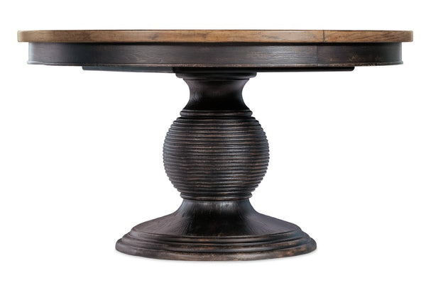 Hooker Furniture Americana Round Pedestal Dining Table With Carved Base, Two-Tone Honey Top & 22" Pull-Out Leaf Blacks 7050-75203-89