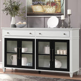 Parker House Domino 68 In. 2 Drawers and 4 Doors Console Cottage White/Black Poplar Solids DOM#68