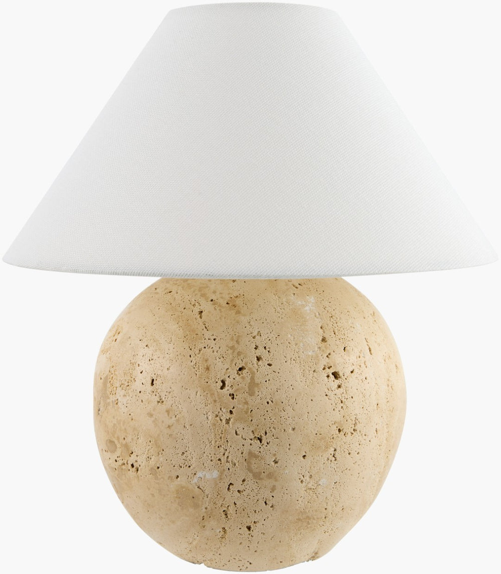 Livabliss Niafunke Travertine Base Table Lamp Arts and Crafts Style with Warm Linen Shade NFK-001