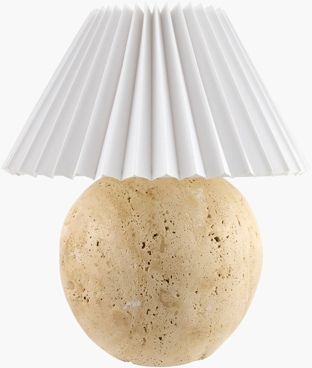 Livabliss Niafunke Travertine Stone Table Lamp Arts and Crafts Style with Soft Linen Shade NFK-002
