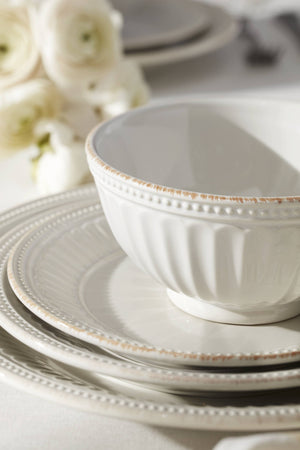 Lenox French Perle Groove 12-Piece Plate & Bowl Dinnerware Set White, WHITE STONEWARE 870010