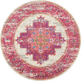 Nourison Passion PSN03 Machine Made Power-loomed Ornamental Border Indoor Only Bohemian Vintage Rug Ivory,Fuchsia, Pink and White 100% Polypropylene 99446259660