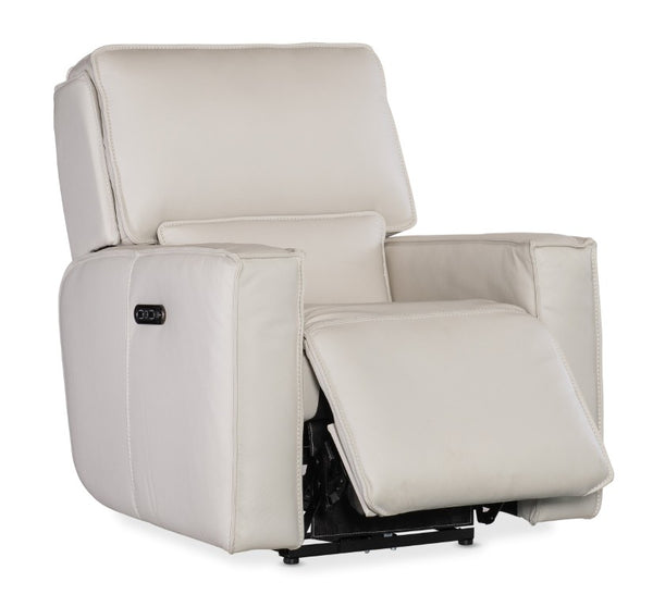 Hooker Furniture Miles Zero Gravity Recliner In Oslo Pebble Leather With Power Headrest, Usb Charging, Sleek Base Grey SS727-PHZ1-001