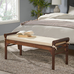 Christopher Knight Home® - Noble House - Nelson Rustic Acacia Wood Bench with Cushion, Mahogany and Cream