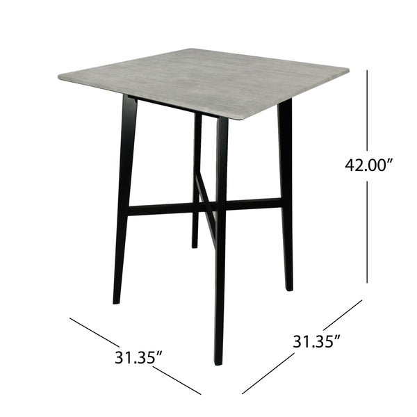 English Elm Christopher Knight Home® - Modern Bar Height Dining Table with Durable High-Pressure Laminate Top and Sleek Rubberwood Legs, Black Finish Cement Grey 65503.00CEM