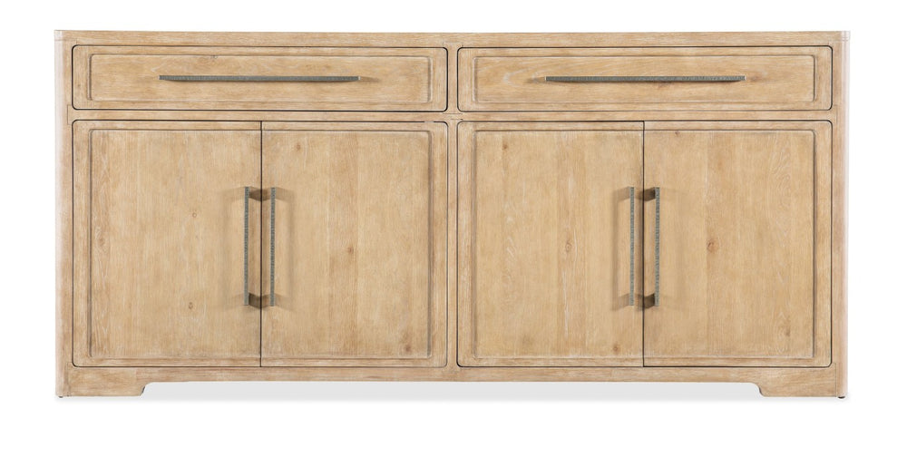 Hooker Furniture Retreat Buffet With Travertine Top And Dune Oak Veneer, 80" Wide Sideboard With Soft Pewter Pulls 6950-75900-80