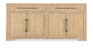 Hooker Furniture Retreat Buffet With Travertine Top And Dune Oak Veneer, 80" Wide Sideboard With Soft Pewter Pulls 6950-75900-80