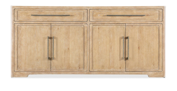 Hooker Furniture Retreat Buffet With Travertine Top And Dune Oak Veneer, 80" Wide Sideboard With Soft Pewter Pulls 6950-75900-80