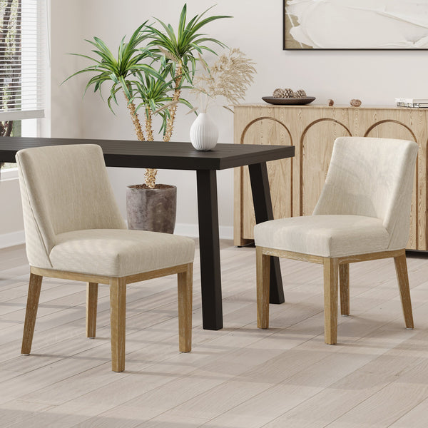 English Elm Dining Chair Set of 2 Solid Wood Textured Fabric Upholstered Farmhouse Modern Style 69408.00FBGE