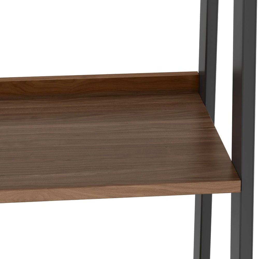 English Elm Sawhorse - Mid-Century Industrial Ladder Shelf With Walnut Veneer & Charcoal Metal Frame - Versatile Storage B136P159591-GIGA