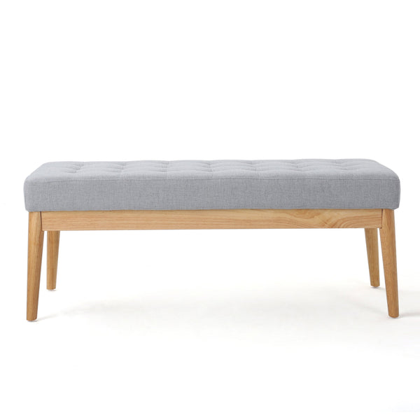 English Elm Ottoman Tufted Upholstered Bench with Birch Frame Mid-century Style for Bedroom Entry 60407.00LGY