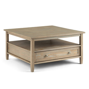 English Elm Warm Handcrafted Square Coffee Table - Distressed Grey With Storage & Shaker Style Charm B136P159735-GIGA