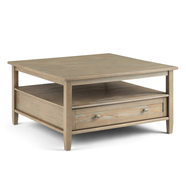 English Elm Warm Handcrafted Square Coffee Table - Distressed Grey With Storage & Shaker Style Charm B136P159735-GIGA