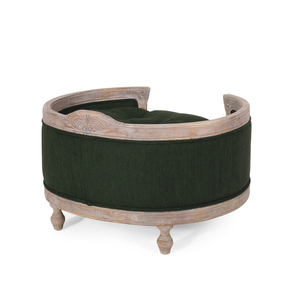 English Elm Pet Bed with Tufted Cushion Solid Birch Turned Legs Upholstered Living Room Sofa Style Old Pine 72913.00PINE