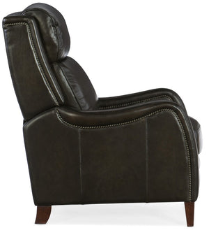 Hooker Furniture Stark Brindisi Leather Manual Push-Back Recliner With Nailhead Trim, Scoop Arms & Dark Wood Legs RC234-PB-089