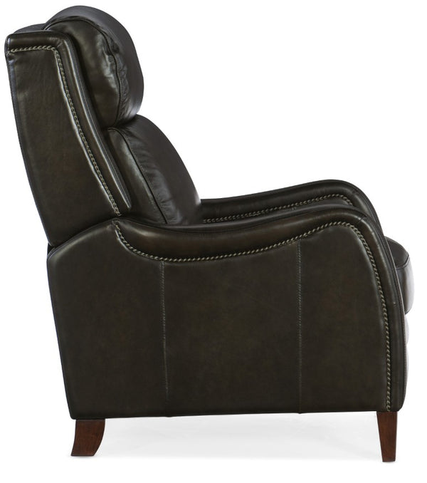 Hooker Furniture Stark Brindisi Leather Manual Push-Back Recliner With Nailhead Trim, Scoop Arms & Dark Wood Legs RC234-PB-089