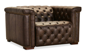 Hooker Furniture Savion Chesterfield Power Recliner In West Saddlewood Leather With Power Headrest, Nail Trim Finish SS435-PH1-089