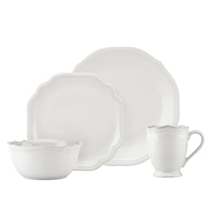 Lenox French Perle Bead White 4-piece Place Setting White, WHITE STONEWARE 829070