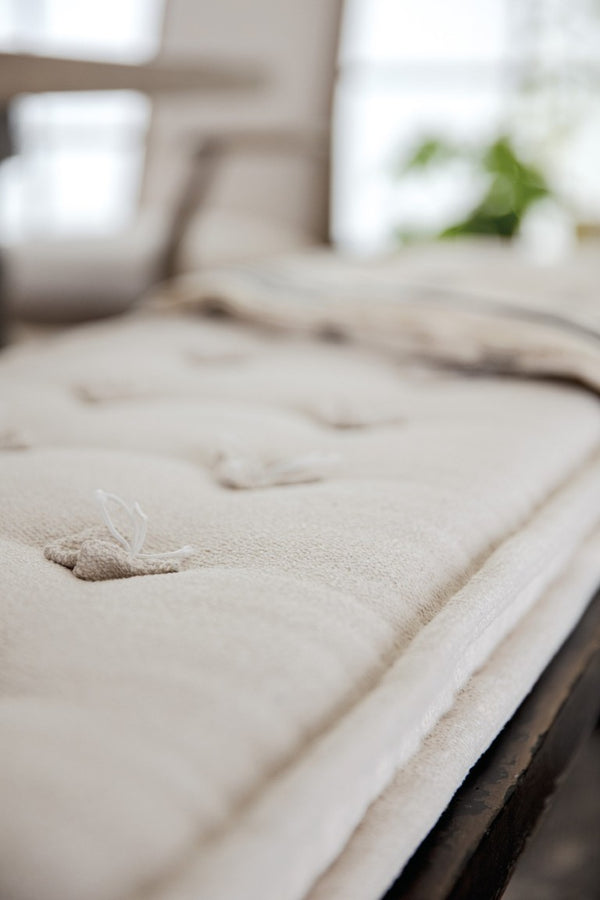 Hooker Furniture Ciao Vintage-Style Bench With Reversible Tufted Cushion, Harp Legs & Burnished Brass Stretcher 5805-90019-99