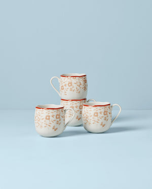 Lenox Butterfly Meadow Cottage Mugs, Set of 4 Multi, ORANGE PORCELAIN 894280