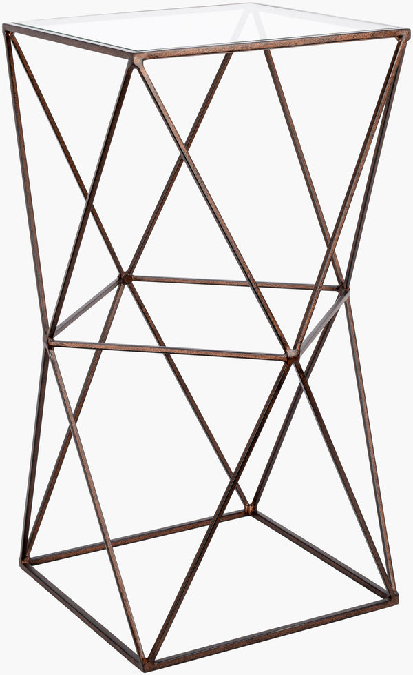 Surya Neo Geo Ngo-002 Modern 24" End Table With Glass And Metal Design For Stylish Home Decor Upgrade Top, Clear,Base, Metallic ,Copper Glass,Iron Ngo-003